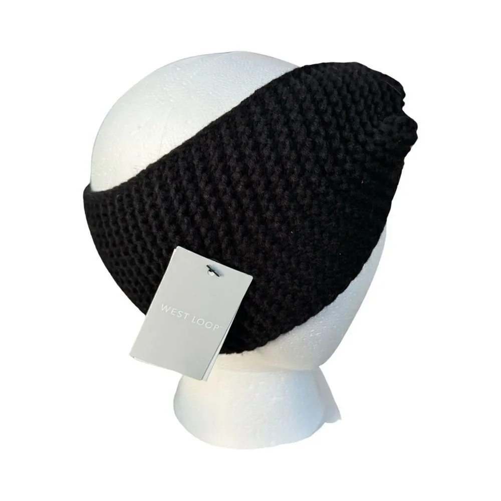 West Loop Women’s Black Knit Criss Cross Front Solid Acrylic Headband OSF NWT
